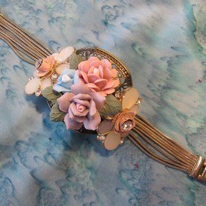 Porcelain flower bracelet Claudia Myers Designs original, pink, rose blue cream